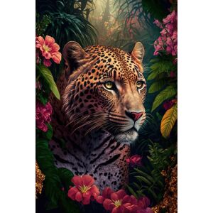 Ceanothe Tableau sur verre synthetique leopard fleuri 80x120 cm