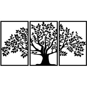 Harmonie design Decoration murale triptyque arbre de vie en metal noir 111x60 cm