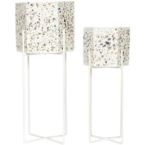 The Home Deco Factory Lot de 2 support a plantes en ceramique et metal terrazzo