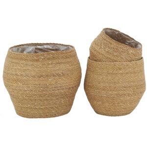 Aubry Gaspard Cache-pots en jonc naturel et doublure plastique (lot de 3)