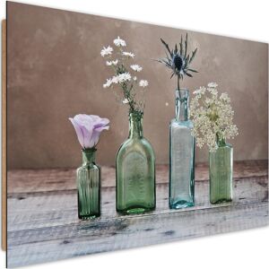 Feeby Tableau fleurs de bois dans des vases en verre 120 x 80 cm