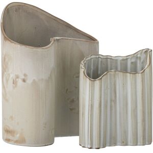 Bloomingville Lot de 2 vases en gres ceramique a effet veilli naturel