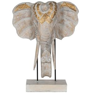 Ixia Tete d elephant a poser en bois patine blanc et dore
