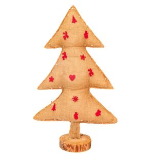 MX HOME Sapin de noel lumineux en toile de jute avec sujets en bois 70cm