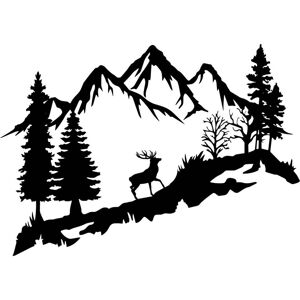 Harmonie design Decoration murale mountain et cerf en metal noir 60x42 cm