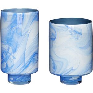 Hübsch Set de 2 Vase en verre blanc et bleu