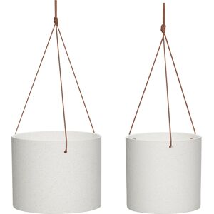 Hübsch Set de 2 Pot en ceramique blanc avec poignee en cuir