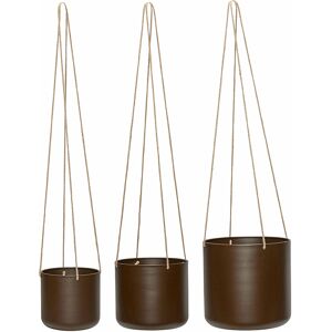 Hübsch Set de 3 Pots a suspendre en toile, coton et fer marron