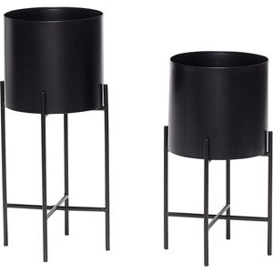 Hübsch Set de 2 Pot avec pied en metal noir