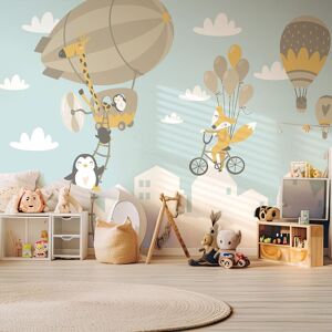 Hexoa Papier peint enfant animaux en mongolfiere 364x270cm