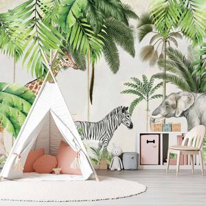 Hexoa Papier peint enfant motif animaux de la jungle 364x270cm