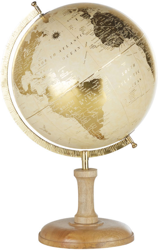 Maisons du Monde Globe terrestre carte du monde beige et dorée pied en bois de manguier