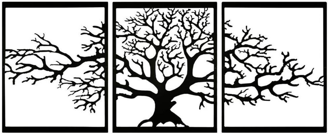 Harmonie design Déco murale triptyque arbre de vie en métal noir 144x59 cm