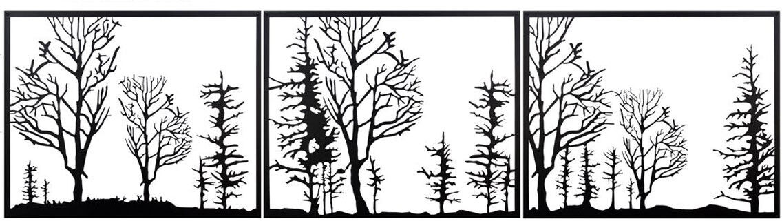 Harmonie design Déco murale triptyque forêt en métal noir 177x48 cm