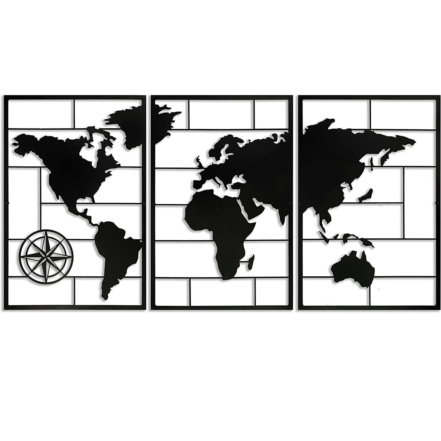 Harmonie design Déco murale triptyque carte du monde en métal 150x74 cm