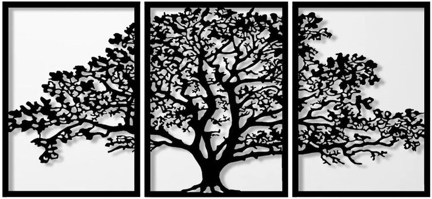 Harmonie design Décoration murale triptyque arbre de vie en métal noir 157x75 cm