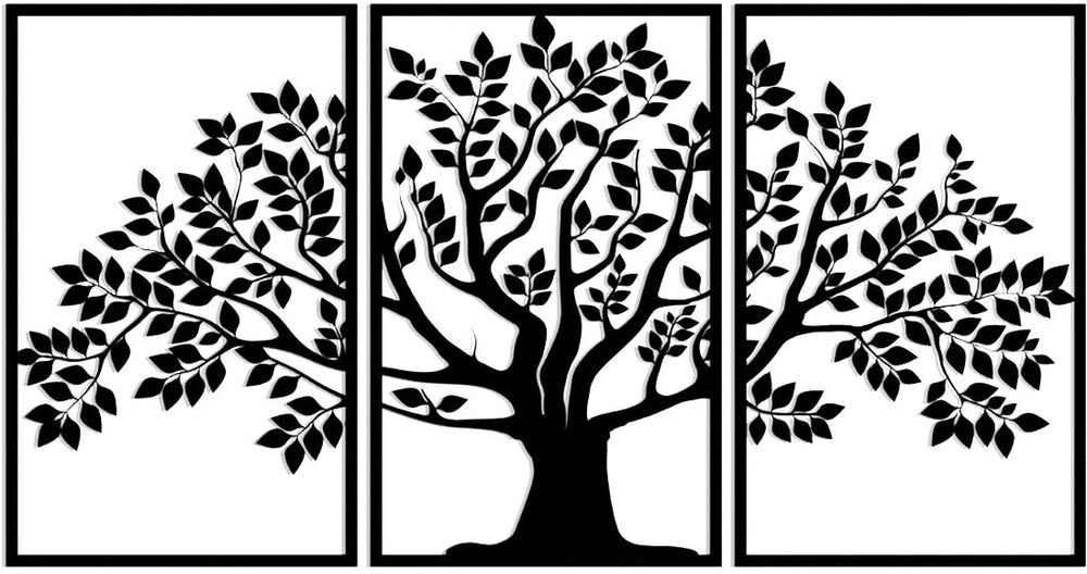 Harmonie design Décoration murale triptyque arbre de vie en métal noir 111x60 cm