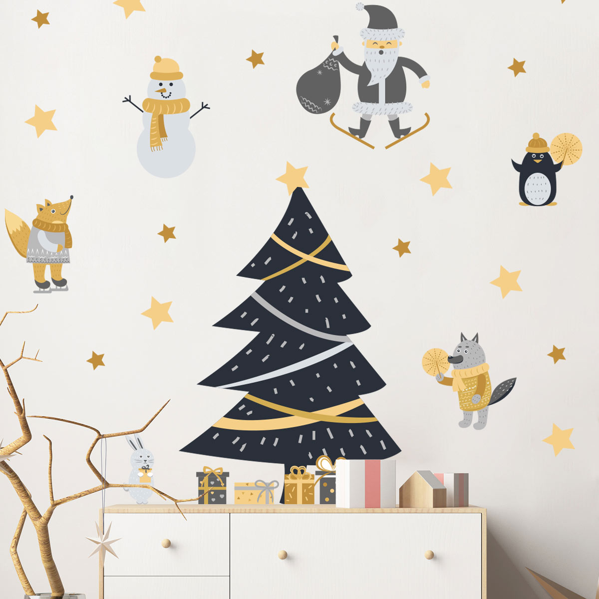 Ambiance Sticker Stickers Noël scandinave sous les étoiles 180 x 120 cm