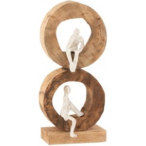 LANADECO Personnages cercles bois de manguier et alu blanc H41cm