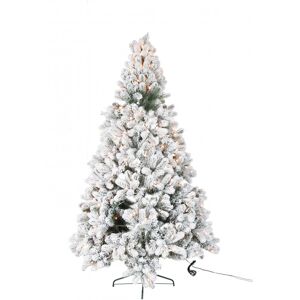 LANADECO Sapin de Noël artificiel enneigé led en plastique vert 105x105x185 cm