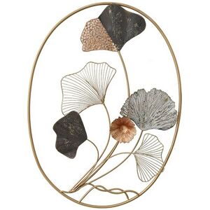 DECO-MURALE.shop Decoration murale en metal feuilles ginkgo en cercle 80x60x4