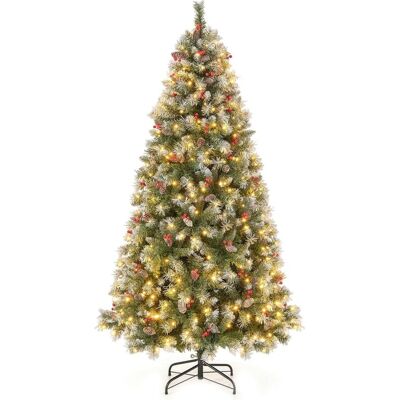 Giantex Sapin de noël 909 branches articulées baies et pommes de pin 195cm - Publicité Giantex Sapin de noël 909 branches articulées baies et pommes de pin 195cm - Publicité