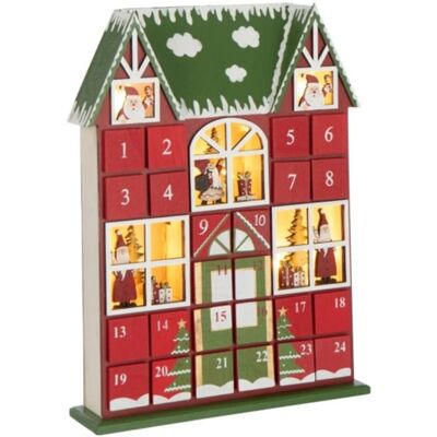 J-line Calendrier de l'avent maison à led en bois rouge 25.5x6.5x34.5 cm - Publicité J-line Calendrier de l'avent maison à led en bois rouge 25.5x6.5x34.5 cm - Publicité