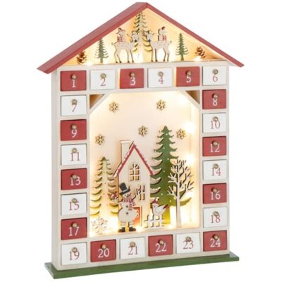 J-line Calendrier de l'avent maison avec led en bois blanc 31x7x40 cm - Publicité J-line Calendrier de l'avent maison avec led en bois blanc 31x7x40 cm - Publicité