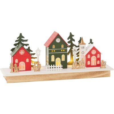 J-line Village de noël décoratif en bois multicolore 44x12x18cm - Publicité J-line Village de noël décoratif en bois multicolore 44x12x18cm - Publicité