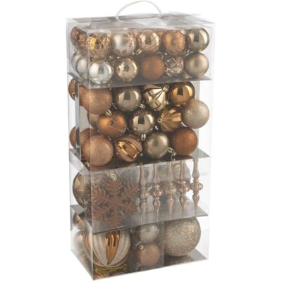 J-line Boite de 80 décorations de noël en plastique marron 30x18x58 cm - Publicité J-line Boite de 80 décorations de noël en plastique marron 30x18x58 cm - Publicité
