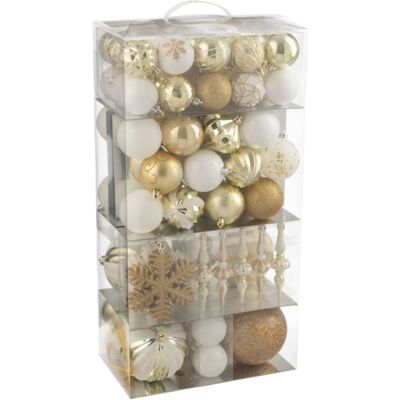 J-line Boite de 80 décorations de noël en plastique blanc 30x18x58 cm - Publicité J-line Boite de 80 décorations de noël en plastique blanc 30x18x58 cm - Publicité