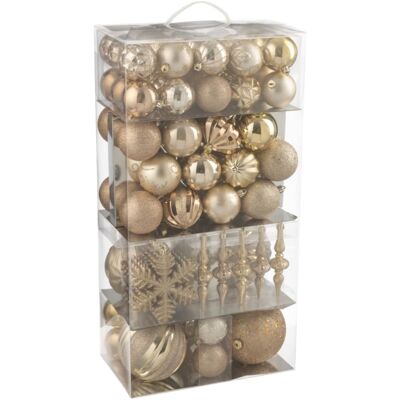 J-line Boite de 80 décorations de noël en plastique beige 30x18x58 cm - Publicité J-line Boite de 80 décorations de noël en plastique beige 30x18x58 cm - Publicité