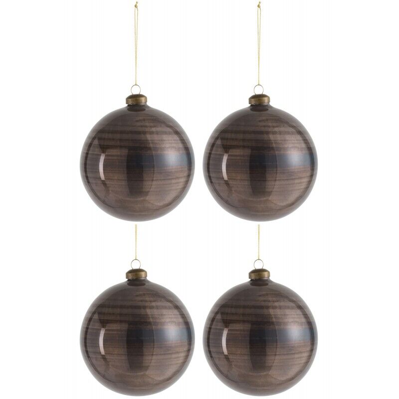 LANADECO Boite de 4 boules de Noël en verre marron 12x12x12 cm