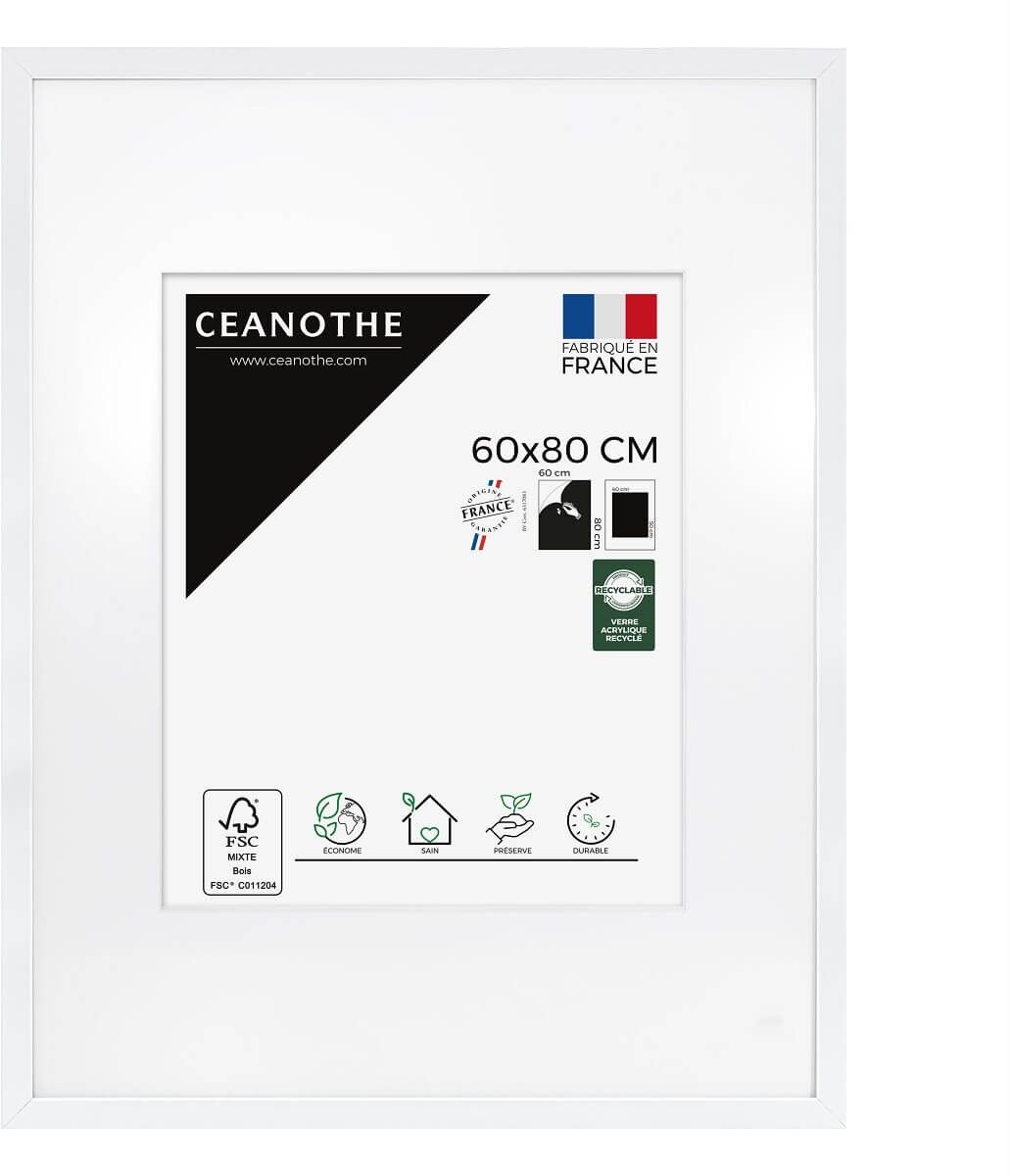 Ceanothe Cadre photo blanc 60x80 cm verre acrylique avec passe-partout