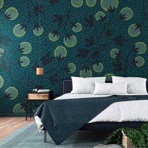 Acte Deco Papier peint panoramique fleurs pompons 425 x 250 cm bleu