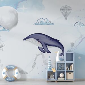 99Deco Papier Peint Panoramique L336xH270cm Bleu Ocean Baleine