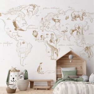 99Deco Papier Peint Panoramique L336xH270cm Blanc Planisphere