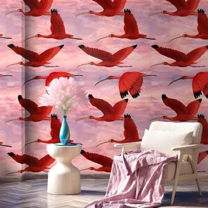 Wallpapers4Beginners Papier Peint Tropical Rose Oiseaux au Coucher du Soleil 250x200 cm