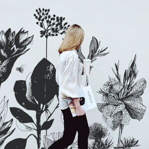 Acte Deco Papier peint panoramique fleurs des champs noir et blanc 375x250cm
