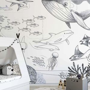 Acte Deco Papier peint panoramique enfant ocean 225 x 250 cm blanc