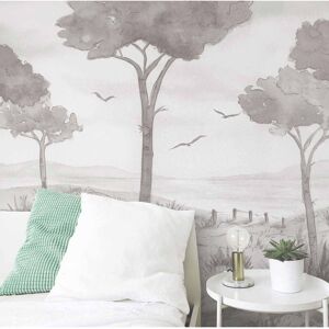 Acte Deco Papier peint panoramique paysage vue des pins 375 x 250 cm gris