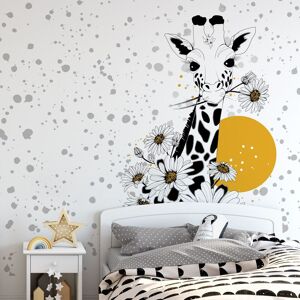 Acte Deco Papier peint panoramique girafe et fleur noir et blanc 375x250cm