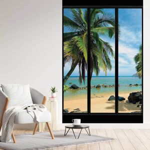 Hexoa Papier peint, fenetre sur plage de reve 156x270cm