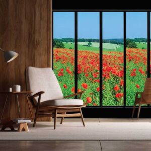 Hexoa Papier peint, fenetre sur coquelicots 156x270cm