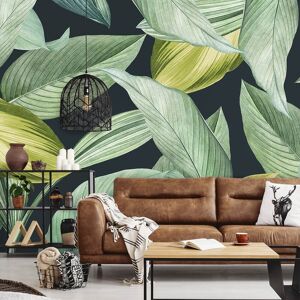 Hexoa Papier peint panoramique feuilles vert 364x270cm