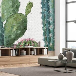 Hexoa Papier peint exotique cactus fleuris 208x270cm