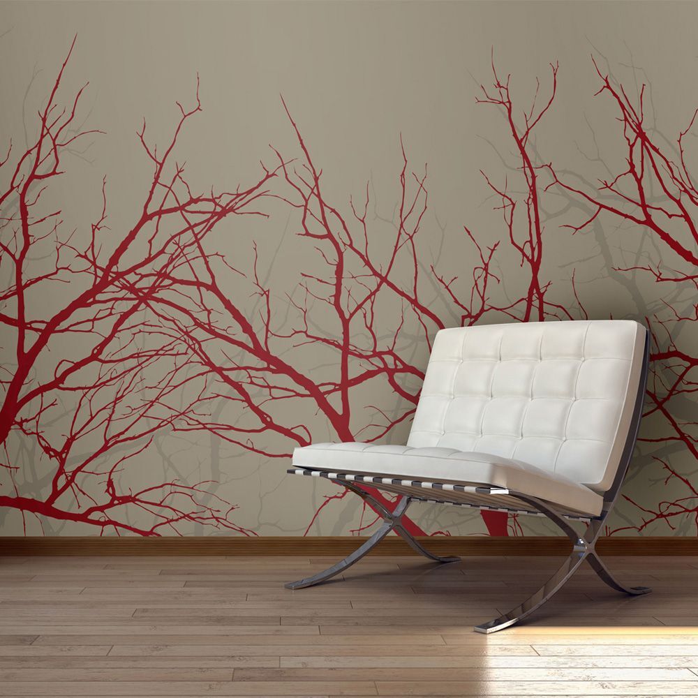Planete Discount Papier peint panoramique branches rouge 250x193 cm