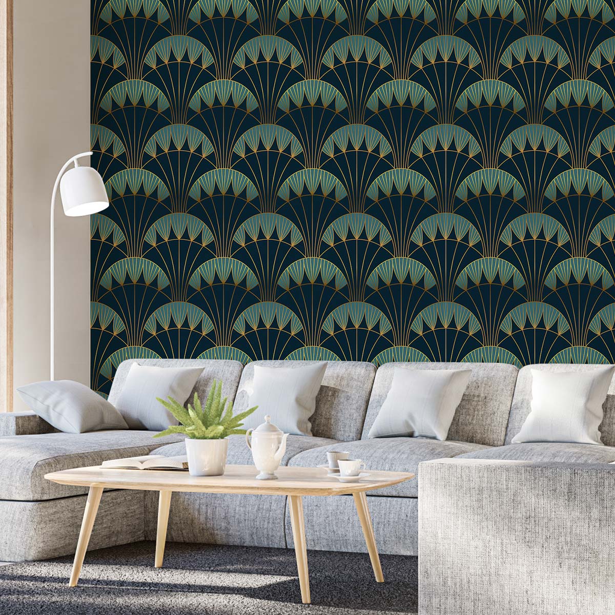 Hexoa Papier peint, eventail art deco 156x270cm