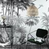 Maisons du Monde Papier peint panoramique intissé imprimé jungle noir et blanc 350x300