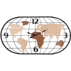 Maisons du Monde Horloge murale carte du monde filaire noire et marron 81x44